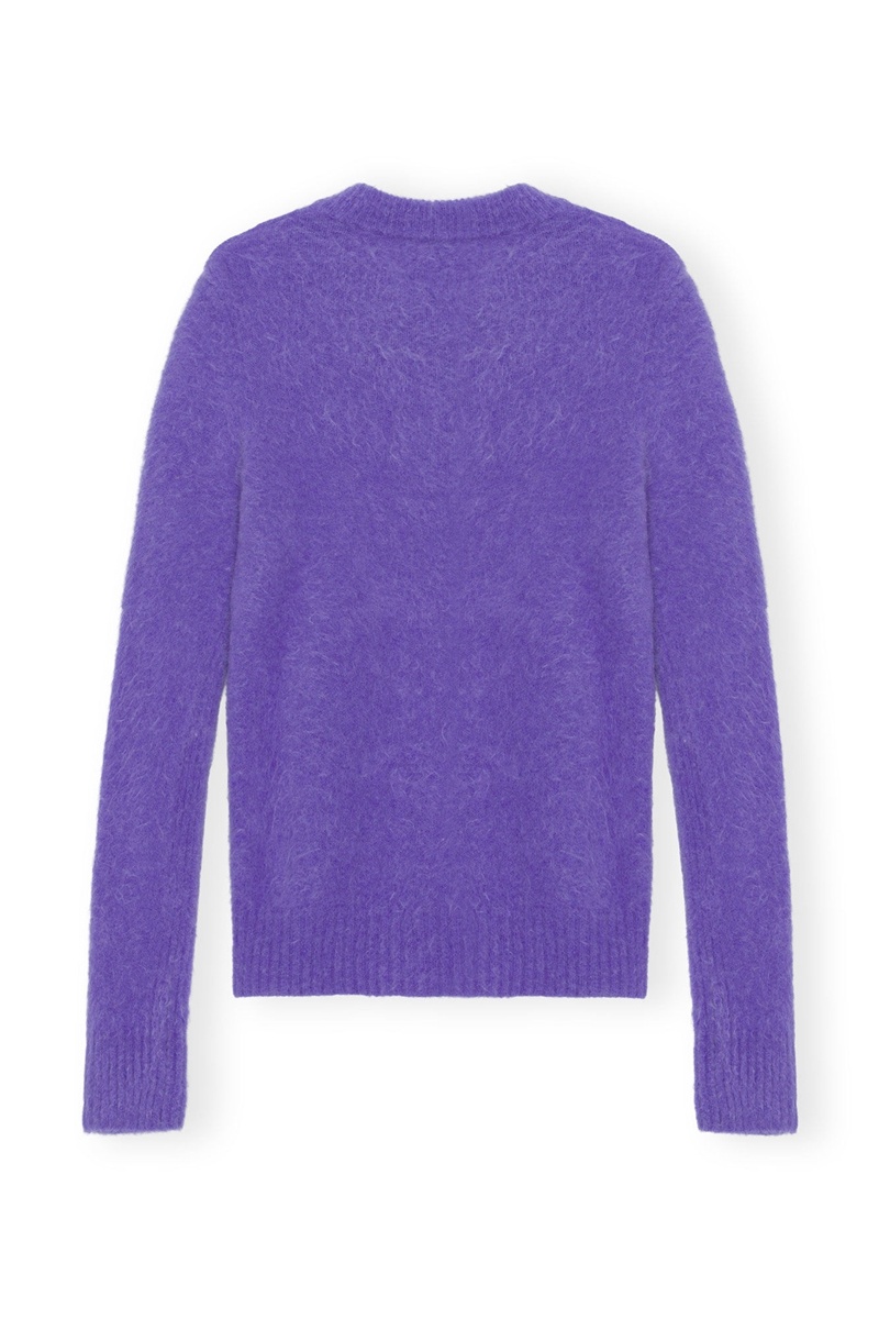 Ganni Purple Brushed Alpaca O-Neck Oberteile Lila | EAPKQ7529