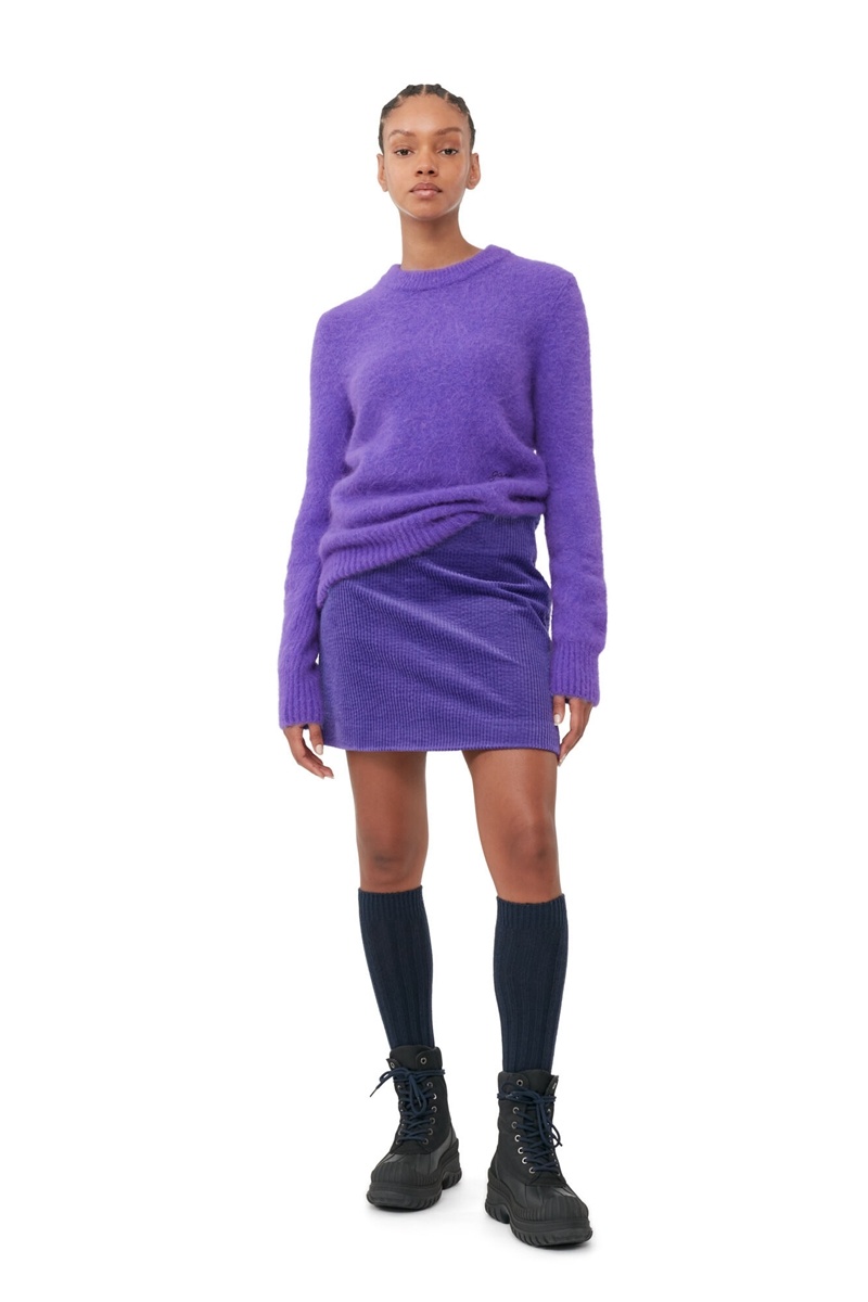 Ganni Purple Brushed Alpaca O-Neck Oberteile Lila | EAPKQ7529