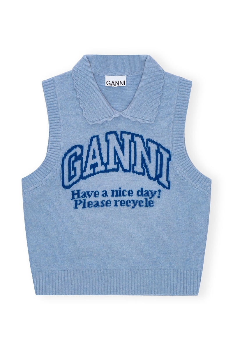 Ganni Re-cut Blue Graphic Weste Silber Blau | YURWH1283