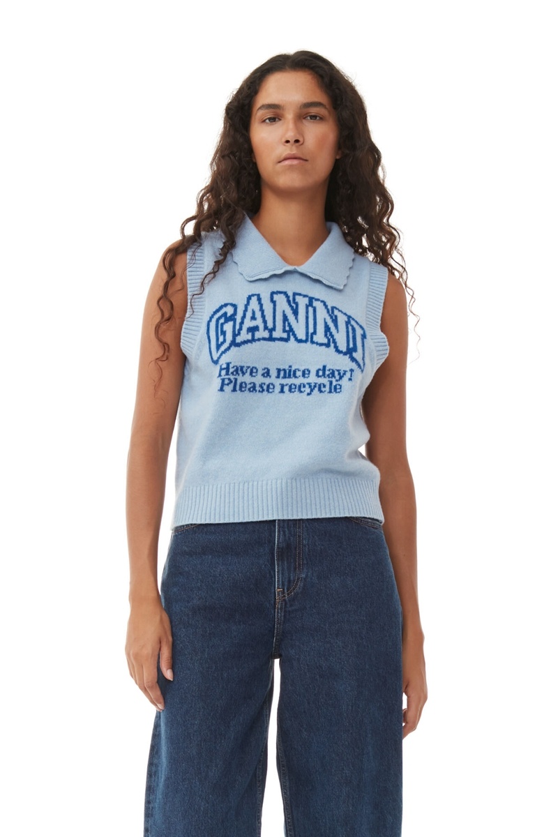 Ganni Re-cut Blue Graphic Weste Silber Blau | YURWH1283