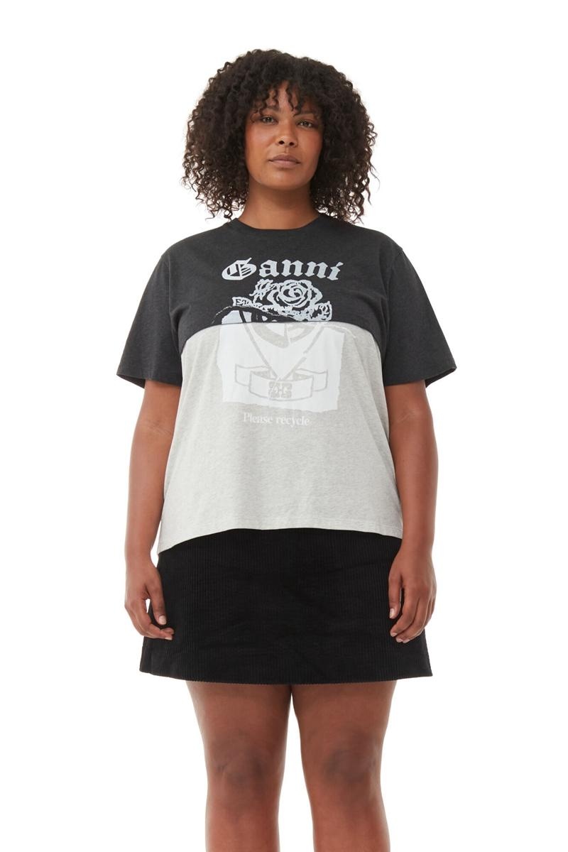 Ganni Re-cut Jersey T-shirts Schwarz Grau | GISVH1593