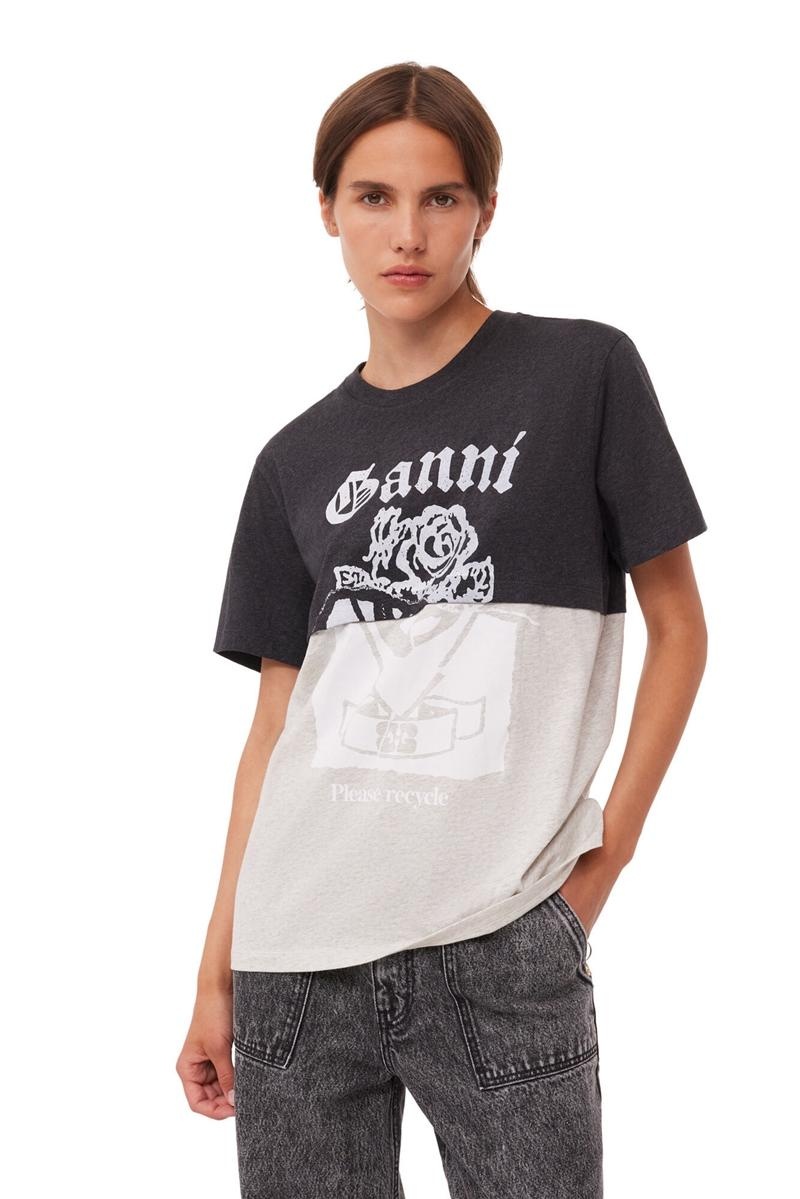 Ganni Re-cut Jersey T-shirts Schwarz Grau | GISVH1593