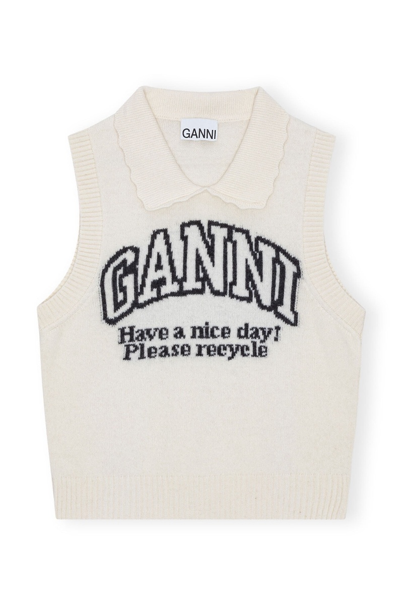 Ganni Re-cut White Graphic Weste Beige | YLWNP2704