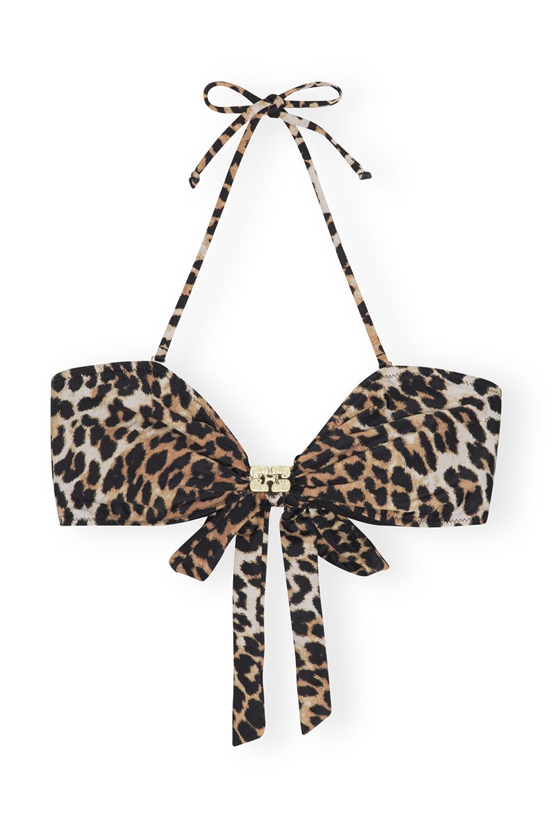 Ganni Recycled Leopard Bandeau Bikini Top Bademode Leopard | XTMCY5169