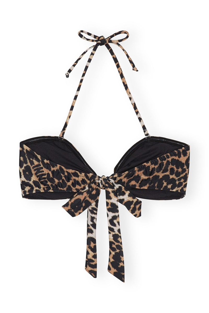 Ganni Recycled Leopard Bandeau Bikini Top Bademode Leopard | XTMCY5169