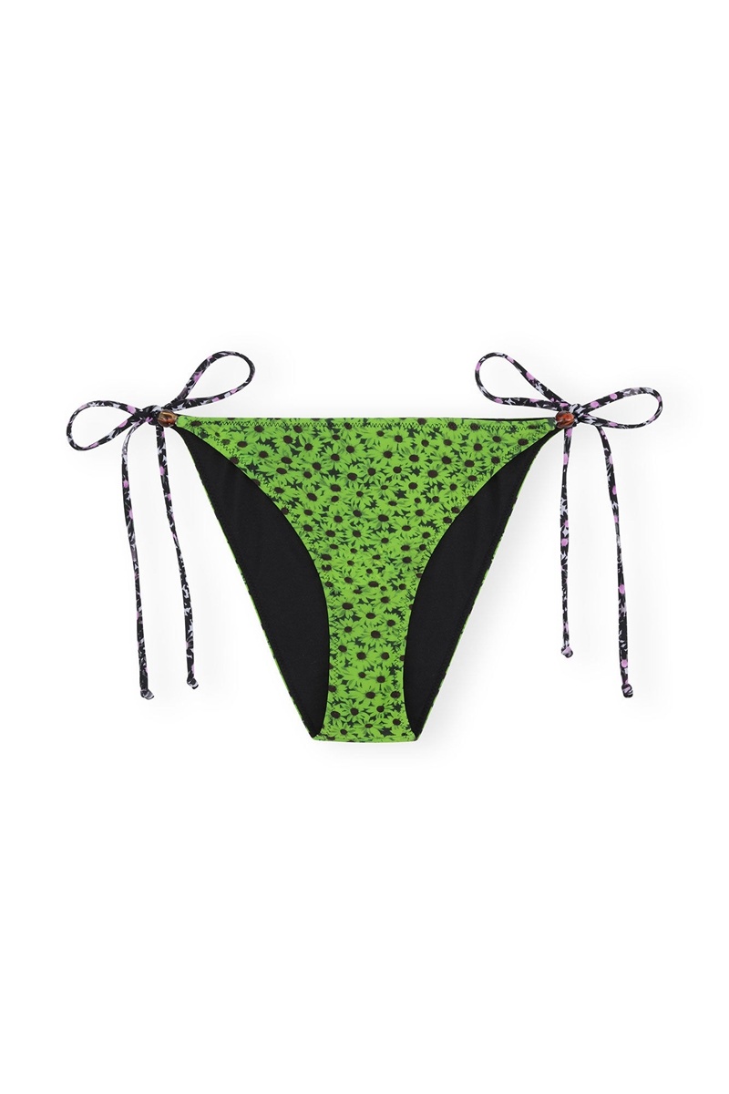 Ganni Recycled Printed Beads String Bikini Briefs Bademode Grün | DMSJU0874