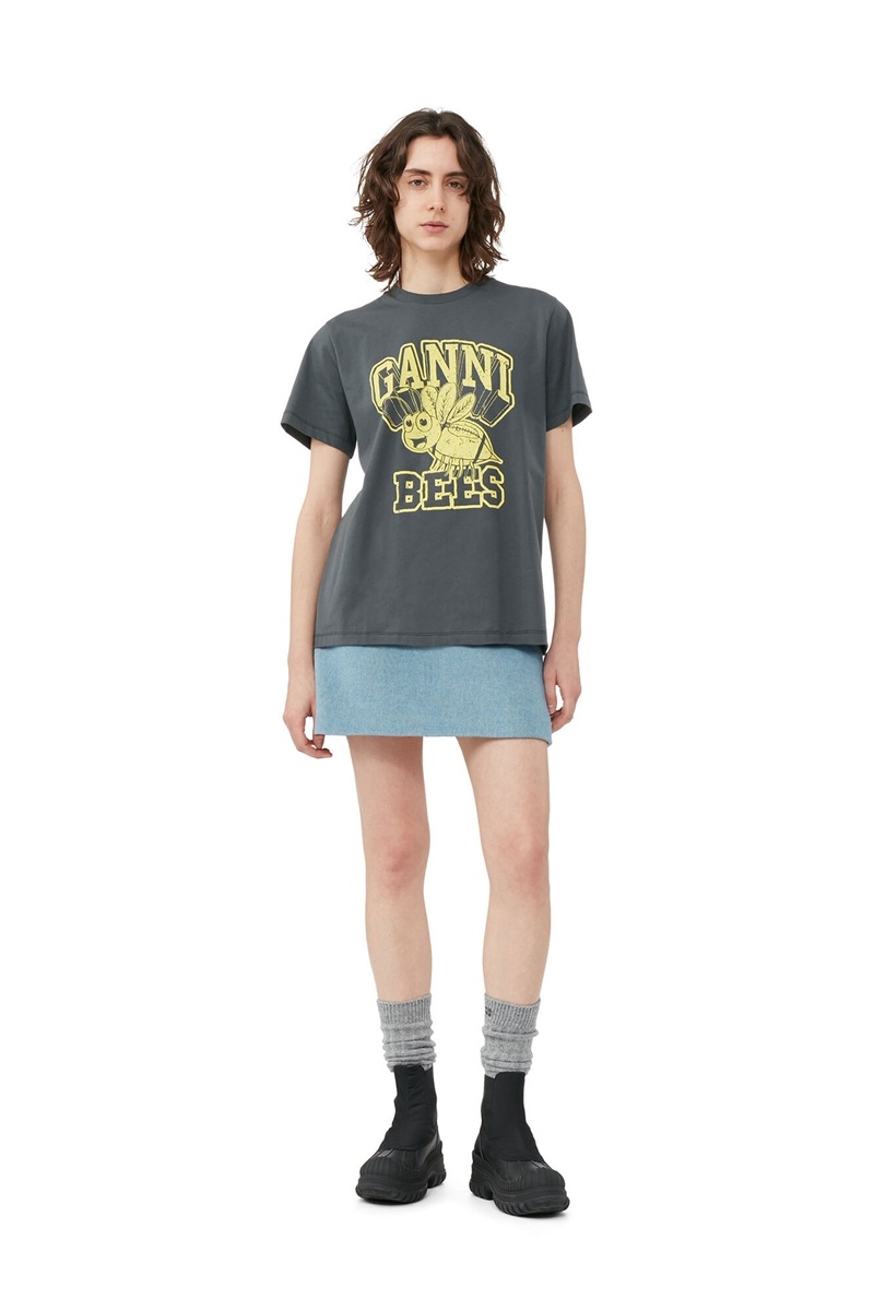 Ganni Relaxed Bee T-shirts Grau | DCTVK3896