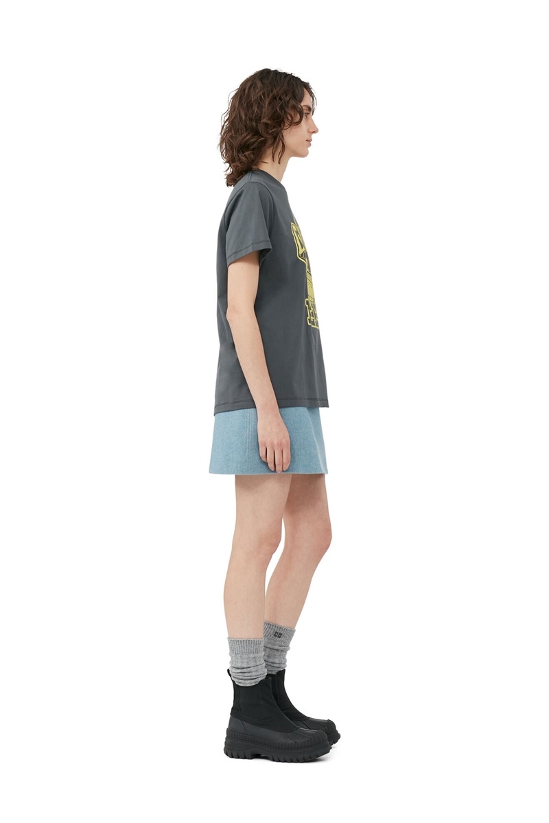 Ganni Relaxed Bee T-shirts Grau | DCTVK3896