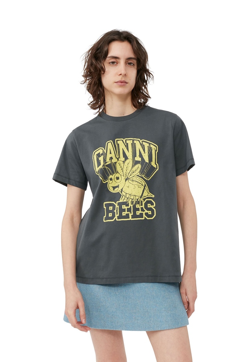 Ganni Relaxed Bee T-shirts Grau | DCTVK3896