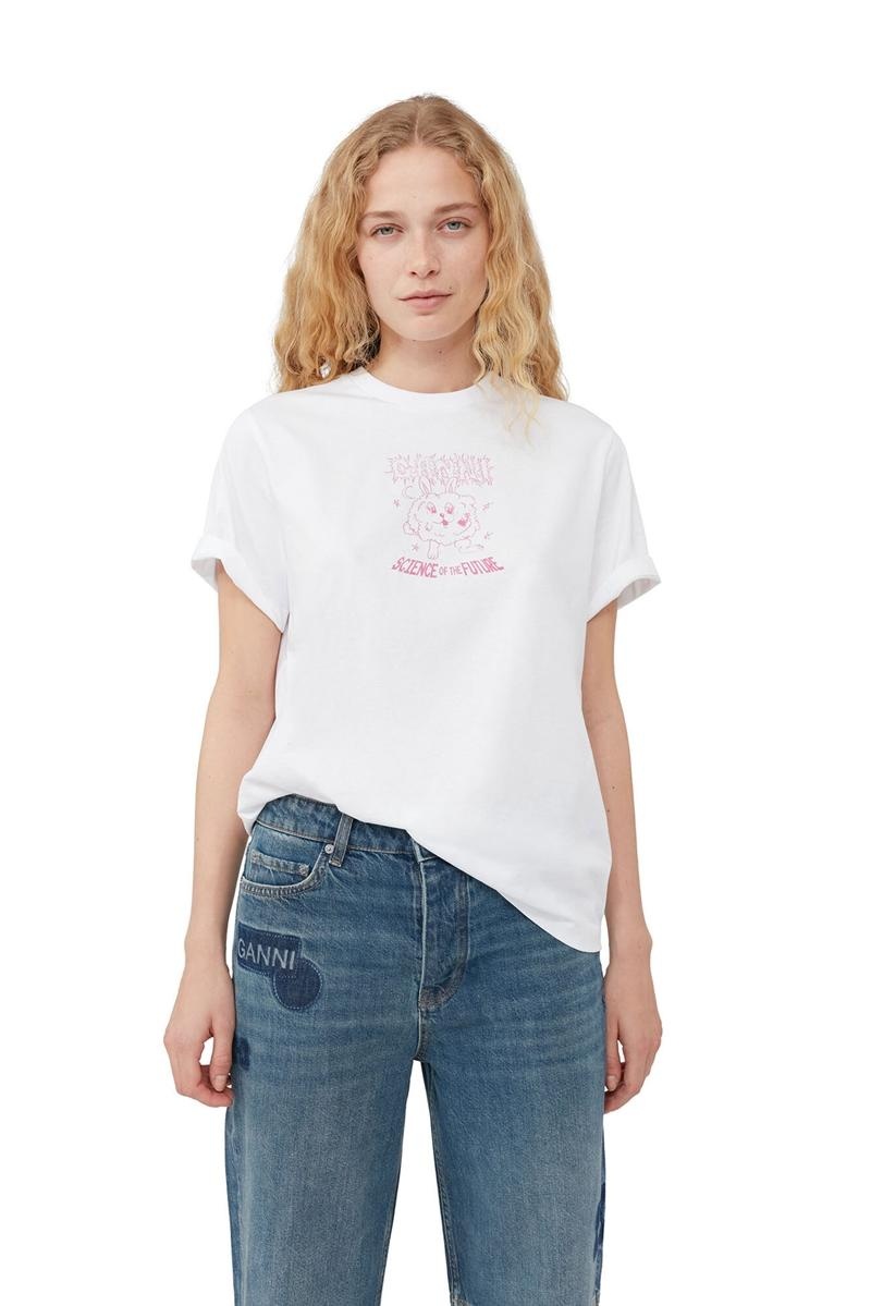 Ganni Relaxed Bunny T-shirts Weiß | BWUIE1579