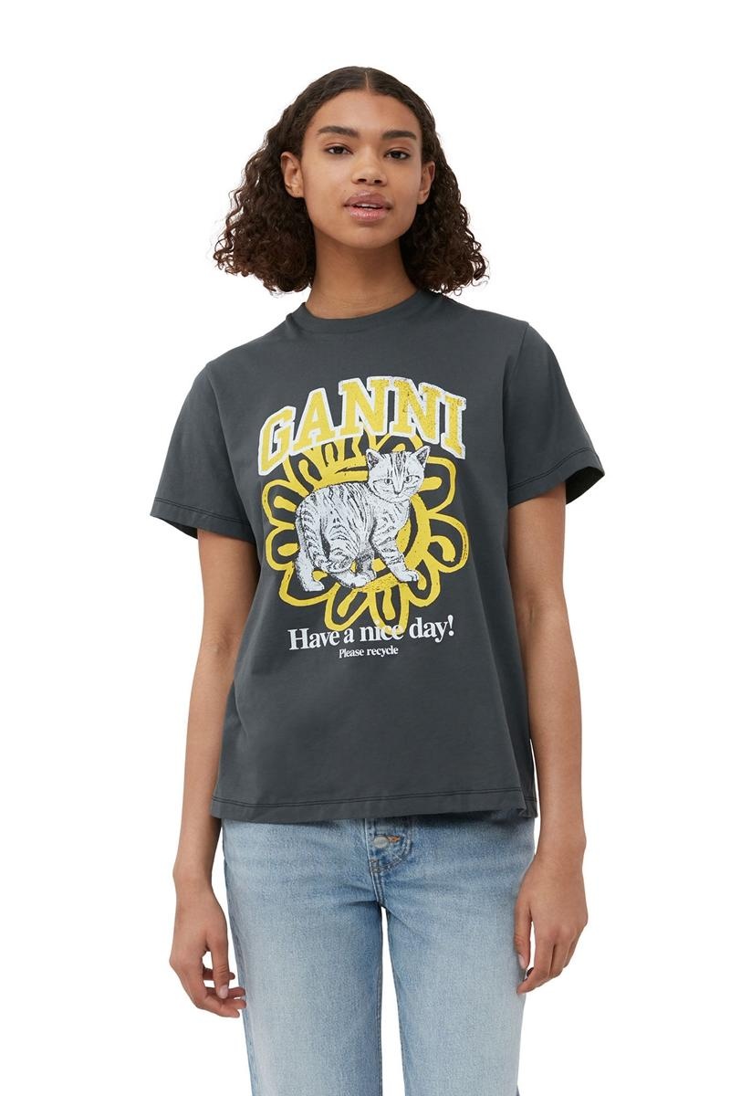 Ganni Relaxed Cat T-shirts Grau | HOBMR1402