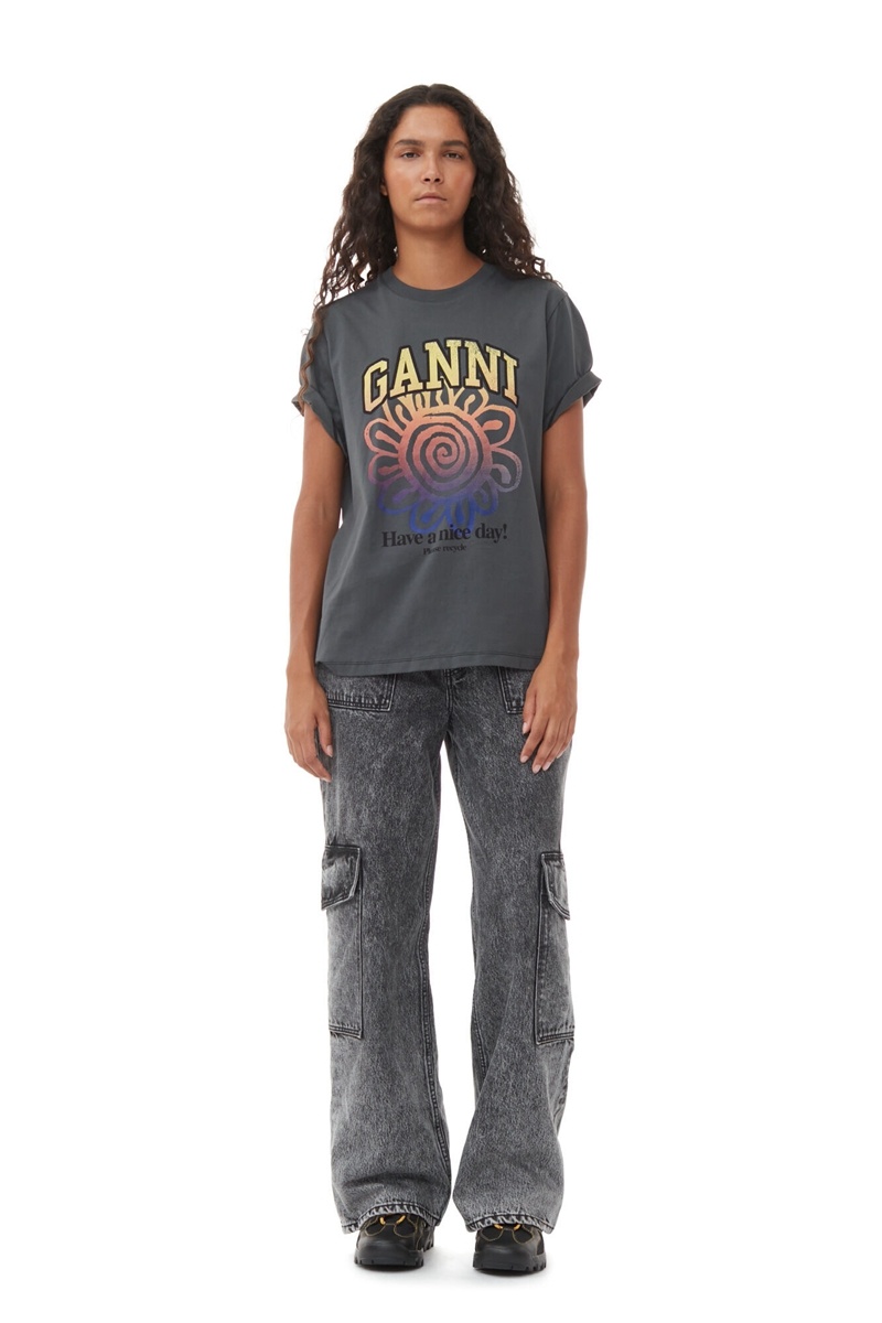 Ganni Relaxed Flower T-shirts Grau | TDQMC7380