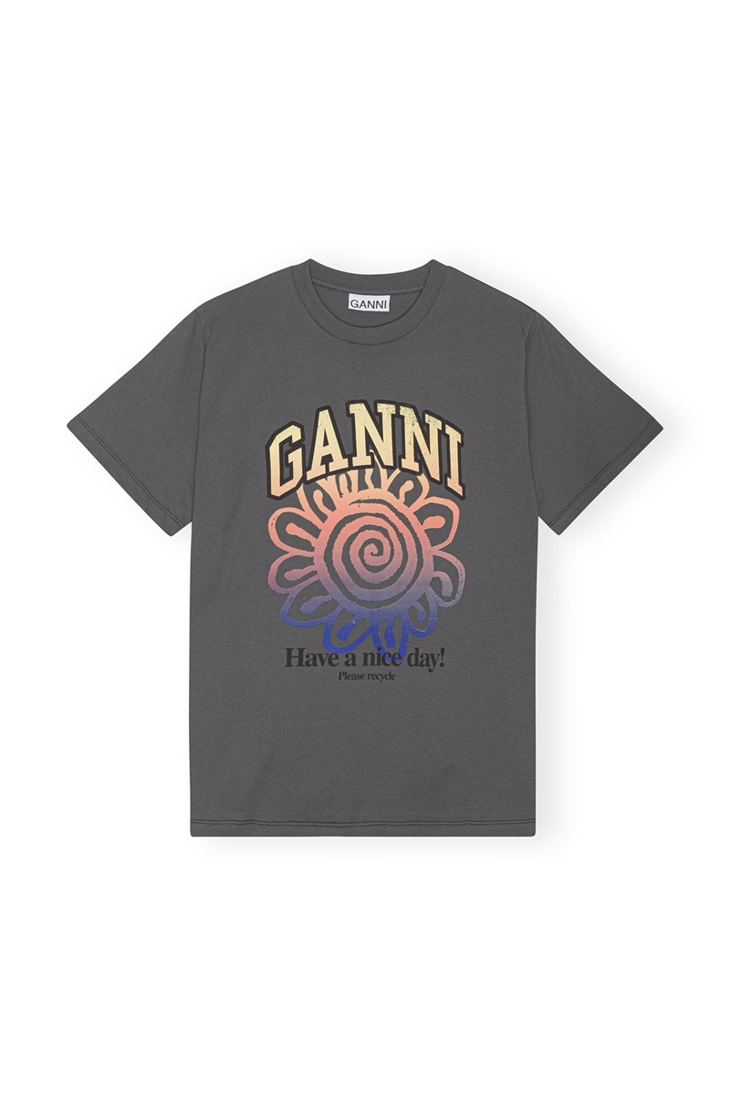 Ganni Relaxed Flower T-shirts Grau | TDQMC7380