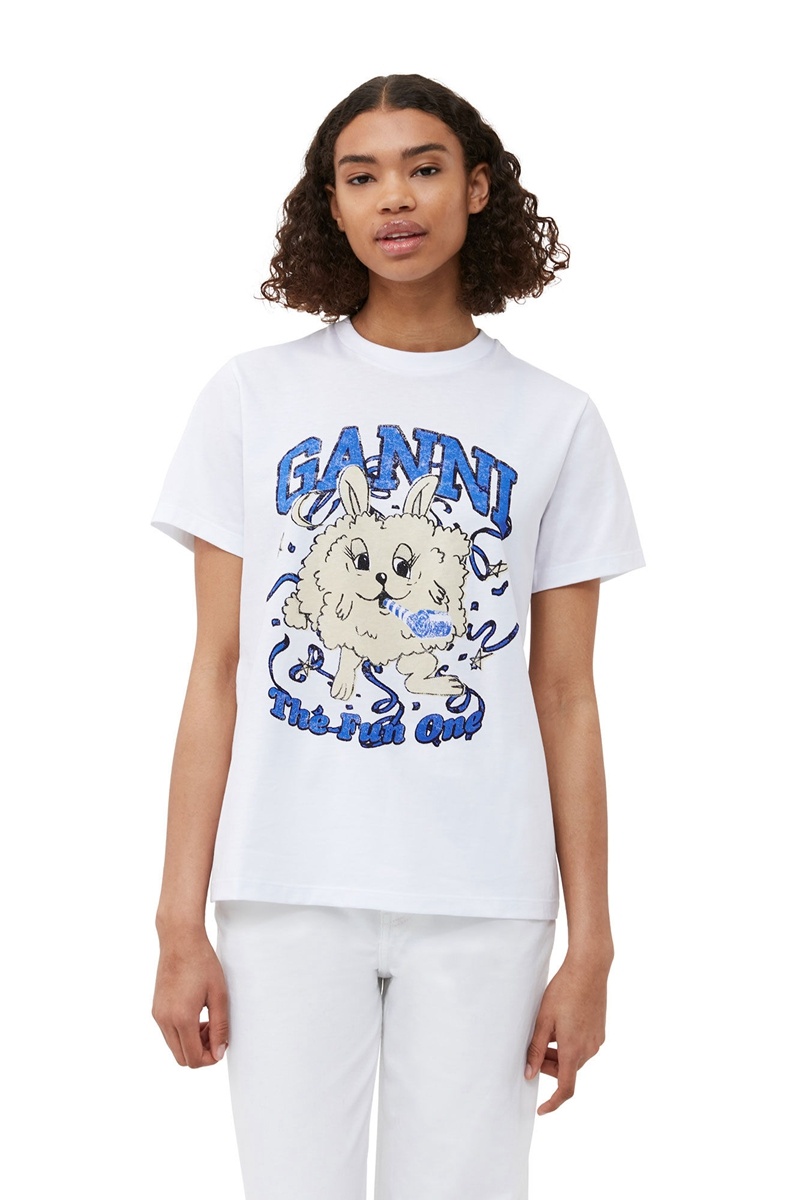 Ganni Relaxed Fun Bunny T-shirts Weiß | TDLZO6943