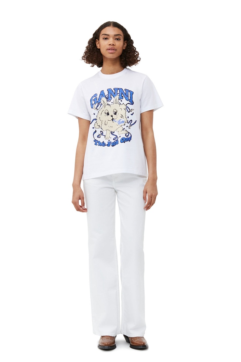 Ganni Relaxed Fun Bunny T-shirts Weiß | TDLZO6943