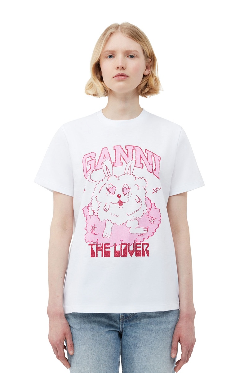 Ganni Relaxed Love Bunny T-shirts Weiß | ARZYG7153