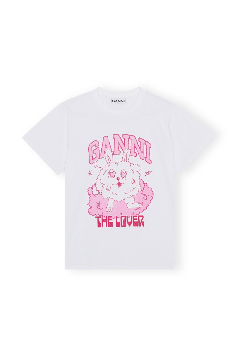 Ganni Relaxed Love Bunny T-shirts Weiß | ARZYG7153