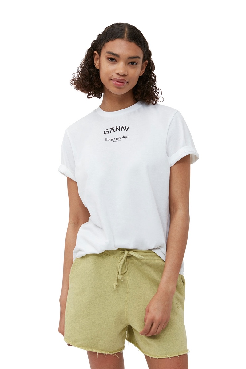 Ganni Relaxed O-neck T-shirts Weiß | HRGFK4879