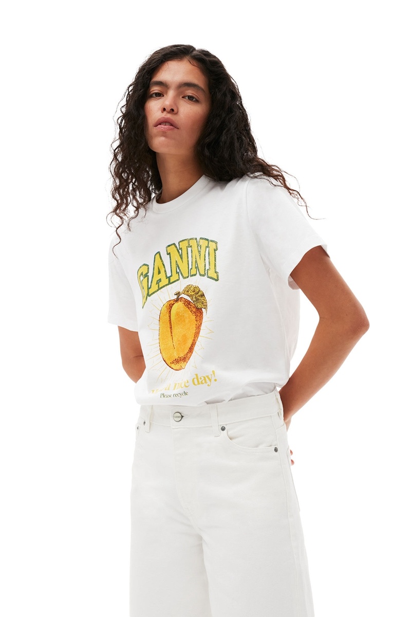 Ganni Relaxed Peach T-shirts Weiß | KPXEC0132