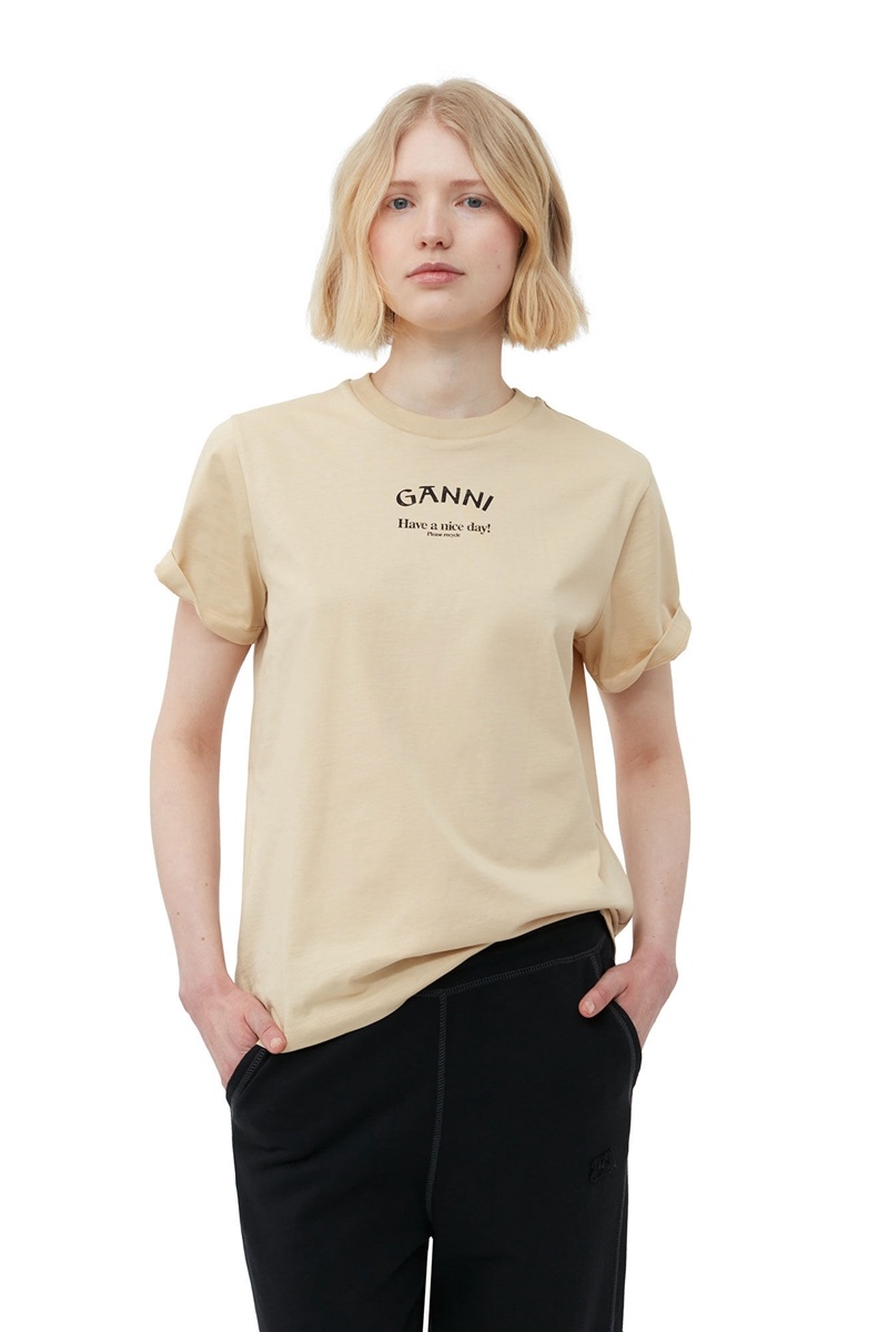 Ganni Relaxed T-shirts Khaki | JOHSP6721