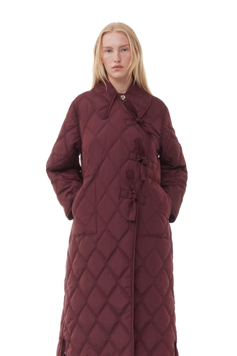 Ganni Ripstop Quilt Asymmetric Mäntel Bordeaux | UGERF8237