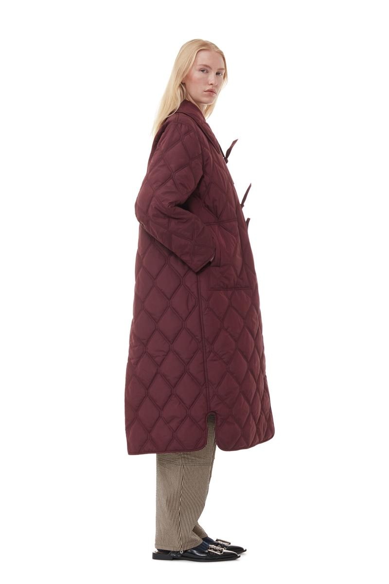 Ganni Ripstop Quilt Asymmetric Mäntel Bordeaux | UGERF8237