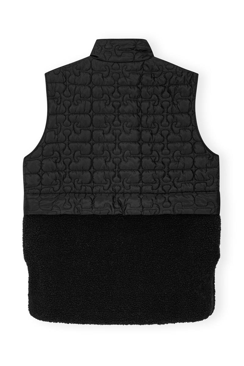 Ganni Ripstop Quilt Fleece Weste Schwarz | MVXAQ0245