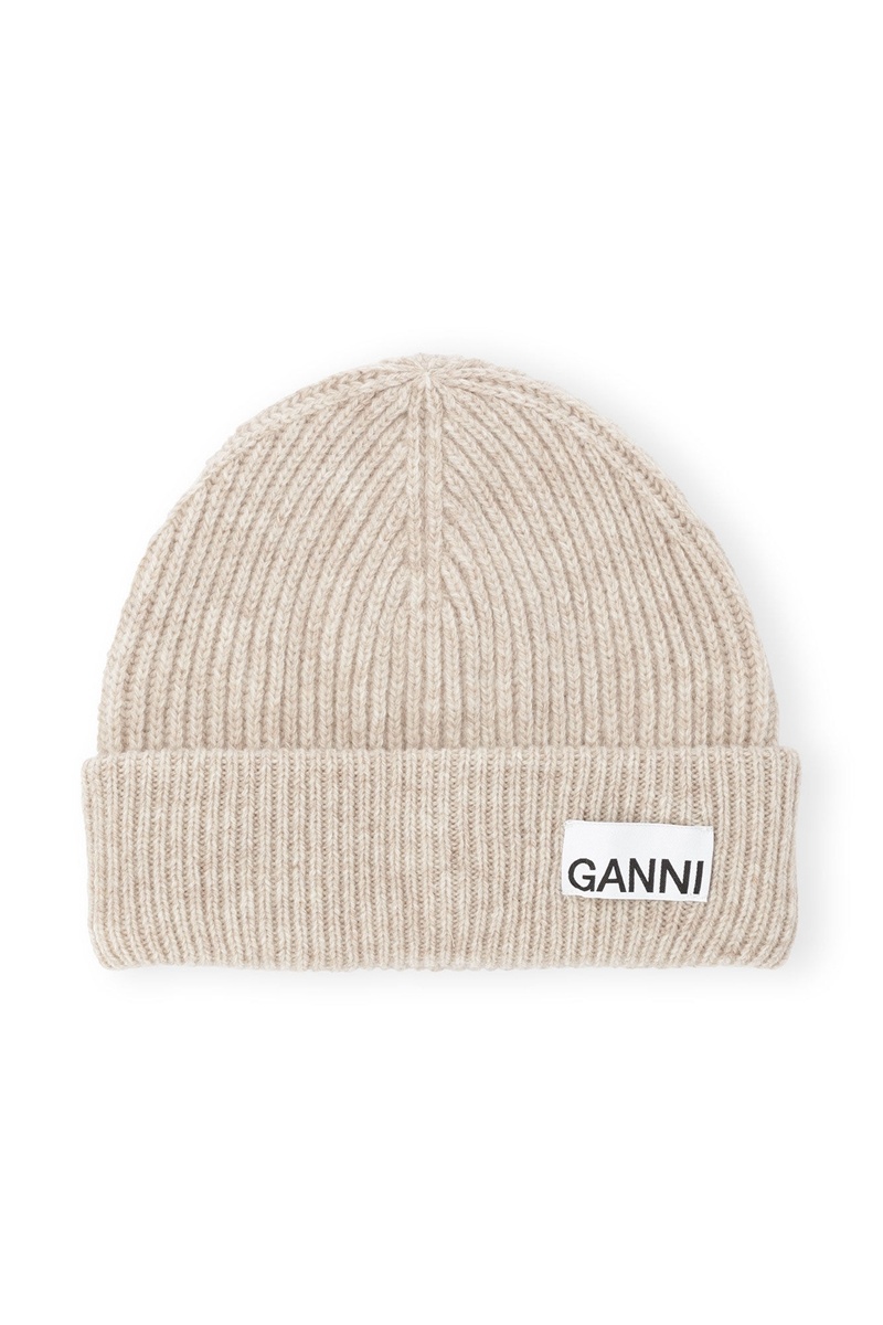 Ganni Sand Fitted Wolle Rib Knit Mütze Braun | DAULM5748