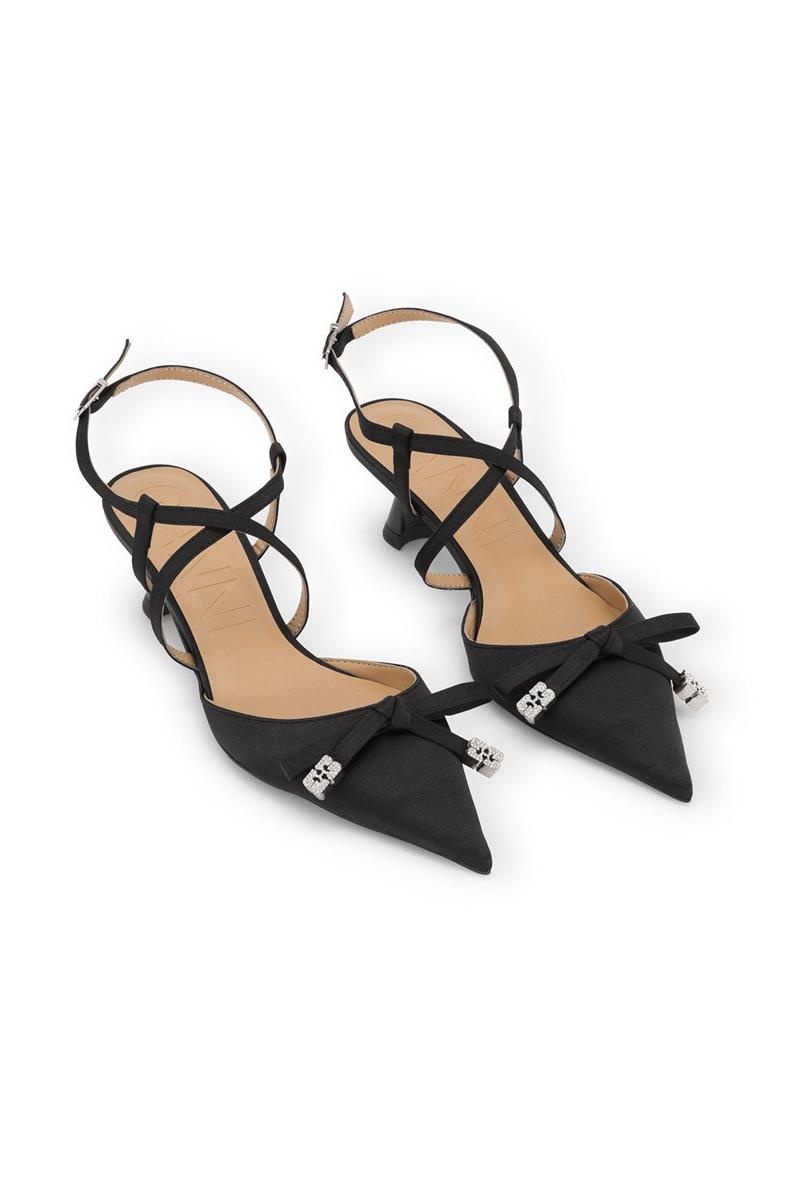 Ganni Satin Butterfly Bow Pumps Hohe Schuhe Schwarz | RTWID4863