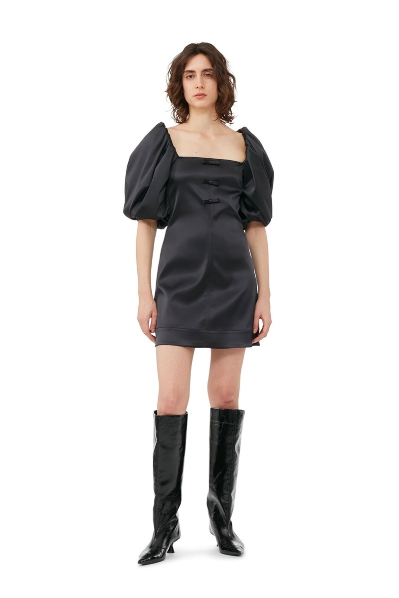 Ganni Satin Minikleid Schwarz | HSYPT7082