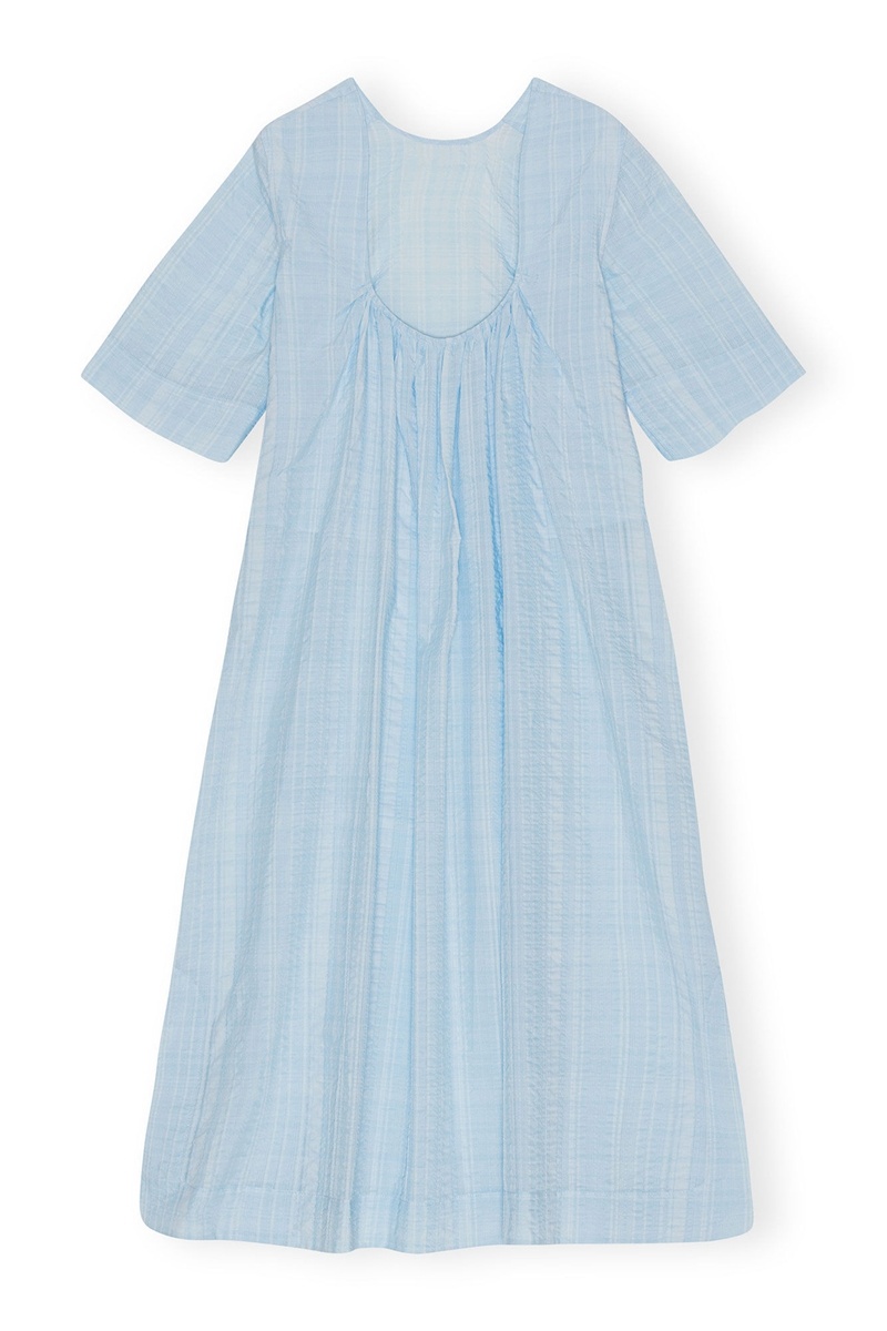 Ganni Seersucker Check Maxikleid Hellblau | QBTZP9152