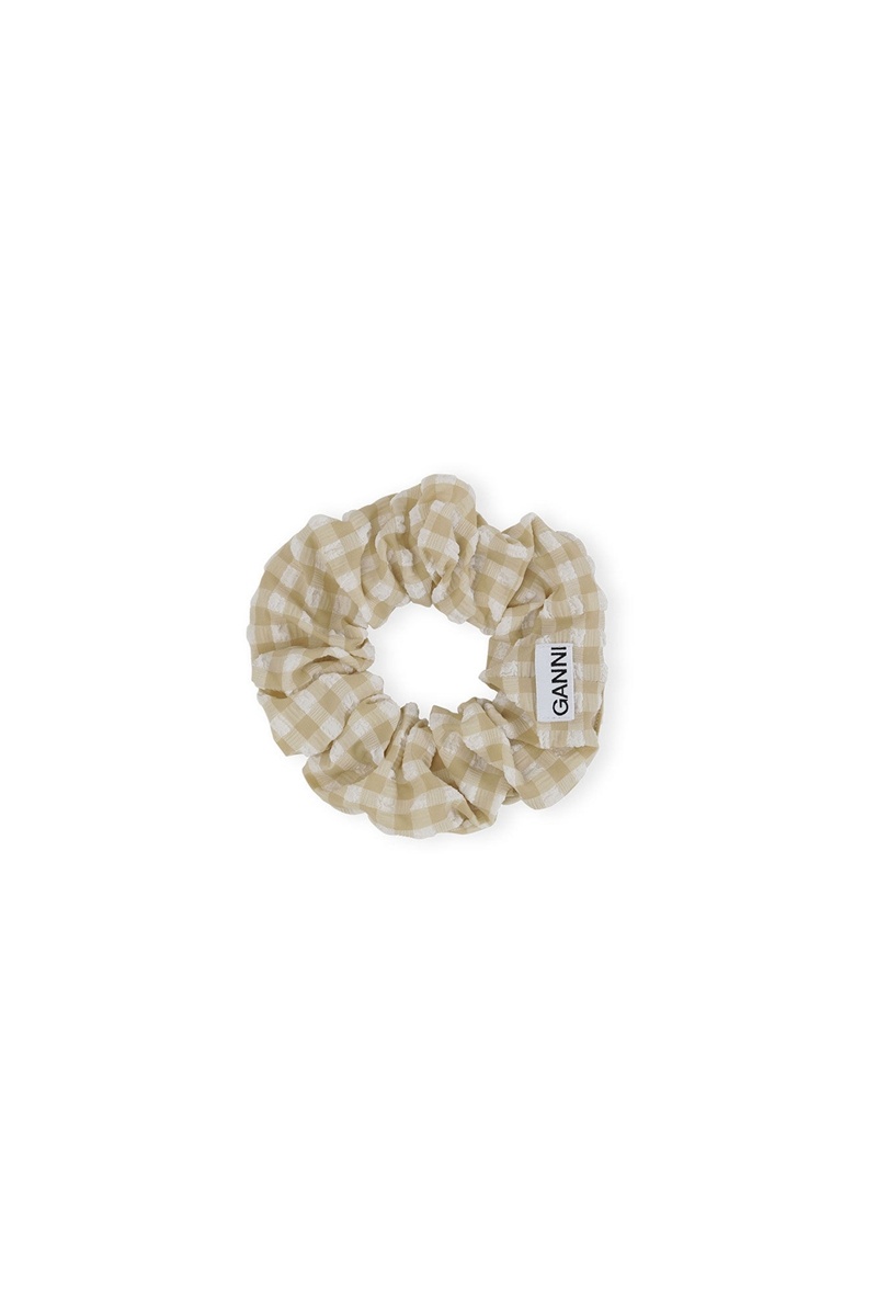 Ganni Seersucker Scrunchie Haarschmuck Khaki | RXYDC0217