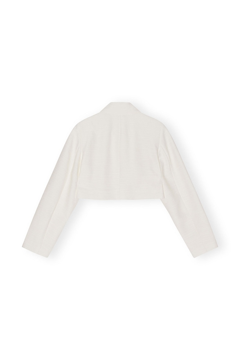 Ganni Slub Linen Cropped Blazer Weiß | OMKPF8439