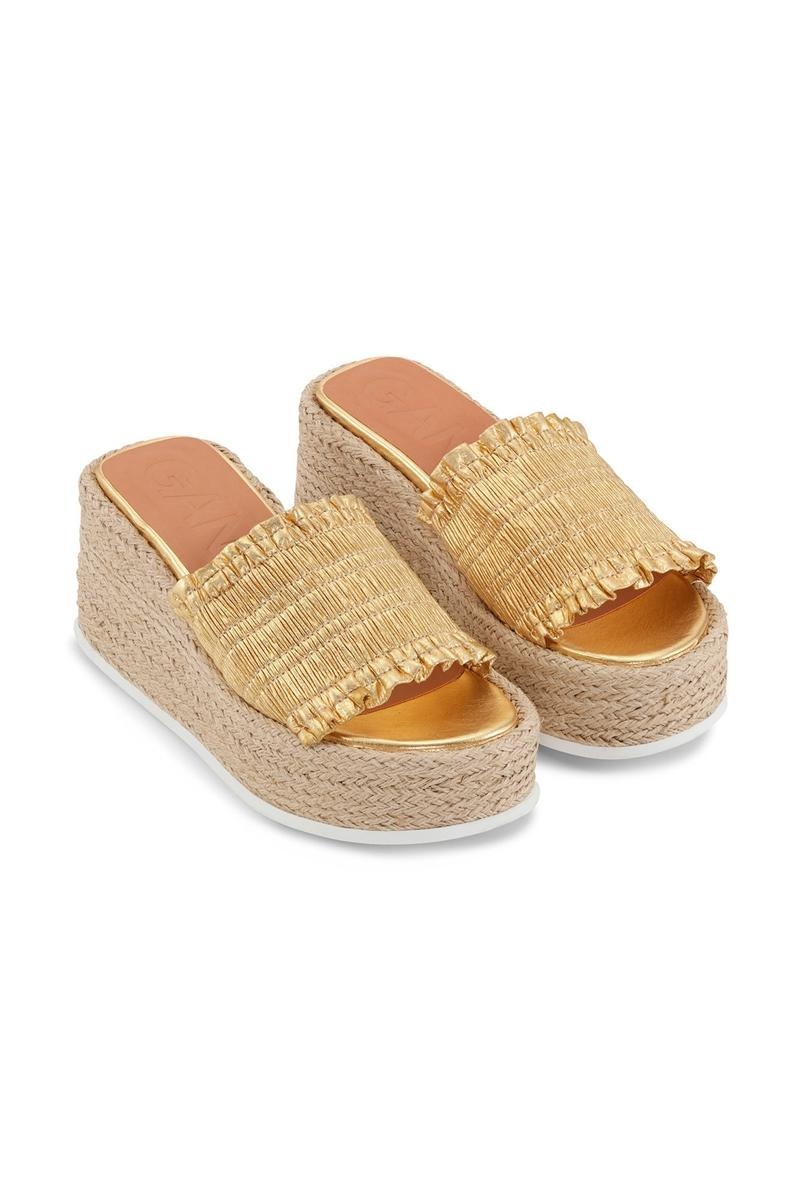 Ganni Smock Espadrilles Wedge Sandalen Gold | ISNCV0831