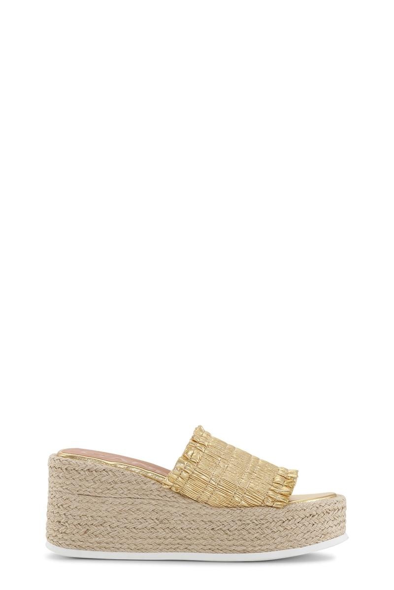 Ganni Smock Espadrilles Wedge Sandalen Gold | ISNCV0831