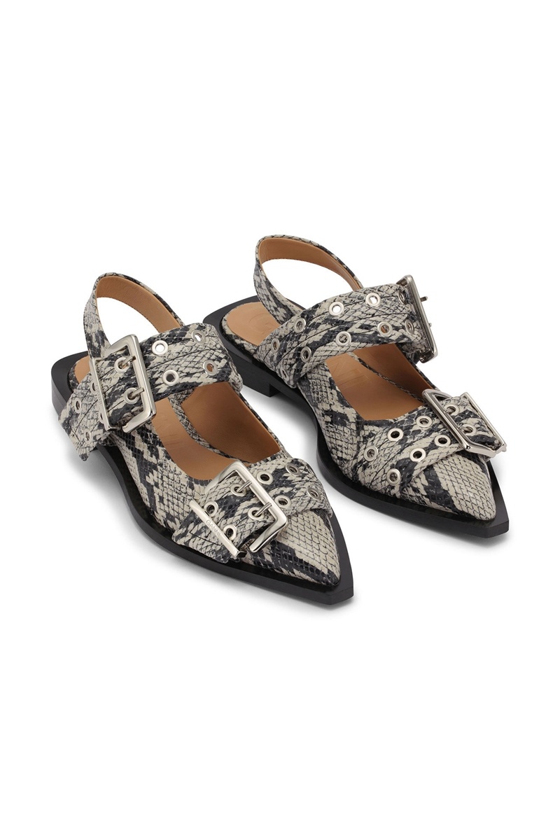 Ganni Snake Printed Chunky Schnallen Ballerinas Flat Braun | MIPWY2631