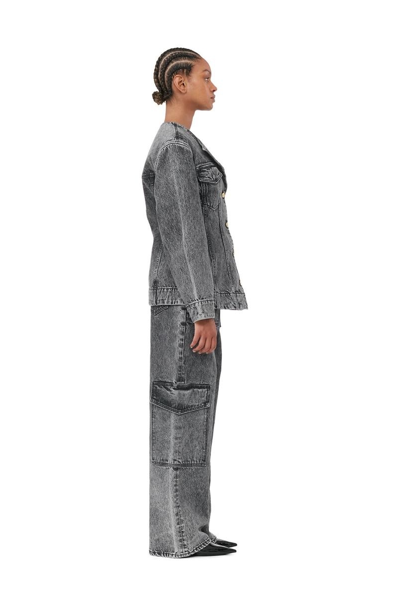 Ganni Snow Washed Denim Fitted Blazer Schwarz | TWORQ3609