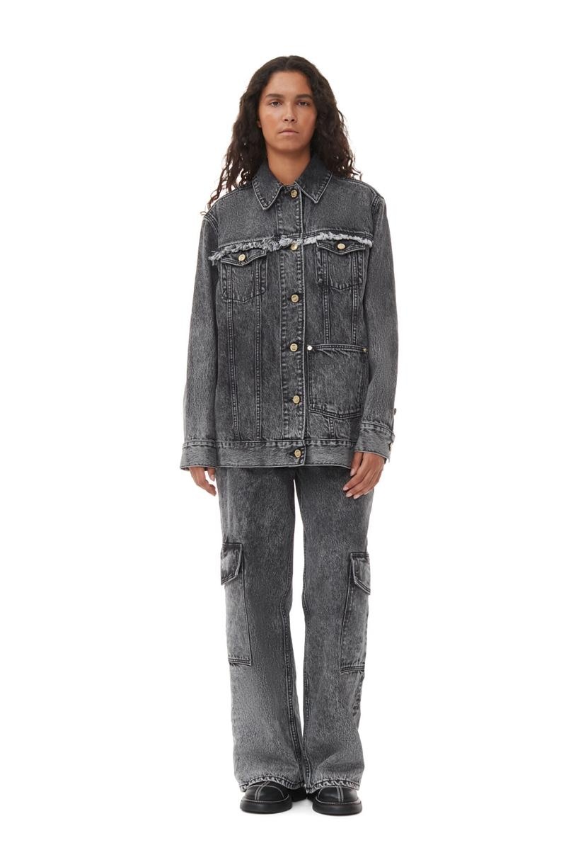 Ganni Snow Washed Denim Oversized Jacken Schwarz | FPGKZ5837