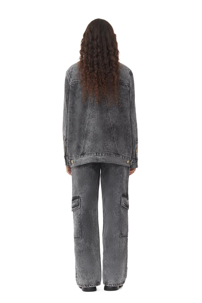 Ganni Snow Washed Denim Oversized Jacken Schwarz | FPGKZ5837