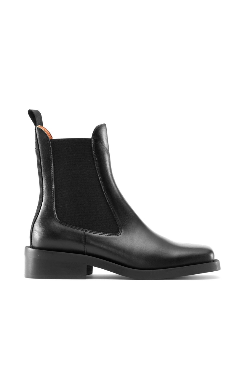 Ganni Square Kappe Chelsea Stiefel Schwarz | EVUQW1460