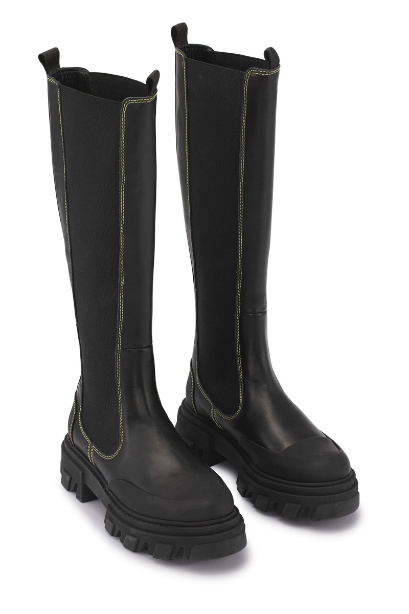 Ganni Stitch Knee-High Chelsea Stiefel Schwarz | GINYU0198