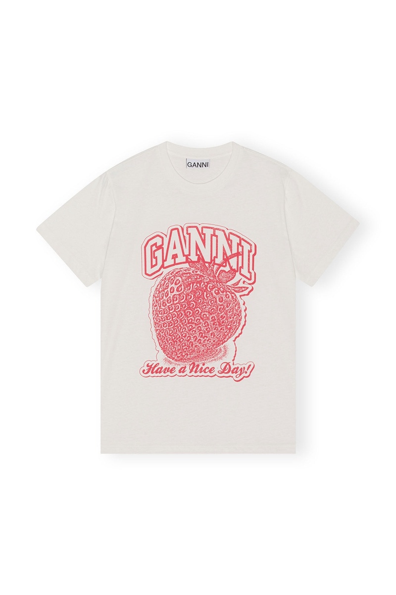 Ganni Strawberry Relaxed T-shirts Weiß | GRAEZ1254