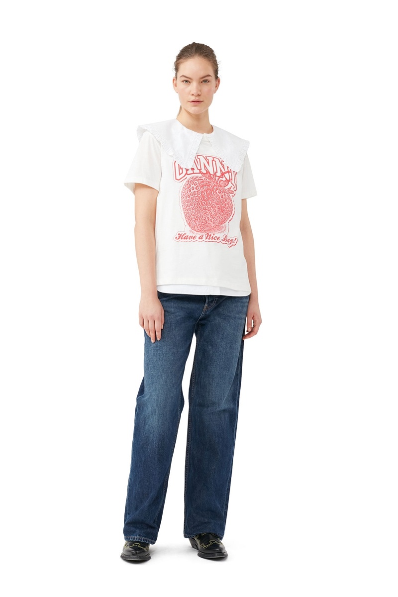 Ganni Strawberry Relaxed T-shirts Weiß | GRAEZ1254