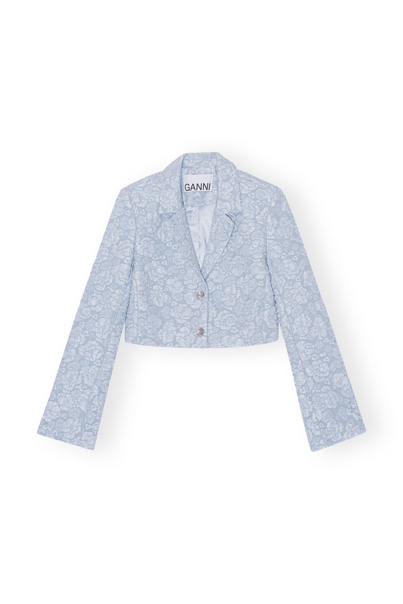 Ganni Stretch Jacquard Cropped Blazer Blau | IVMFA9574