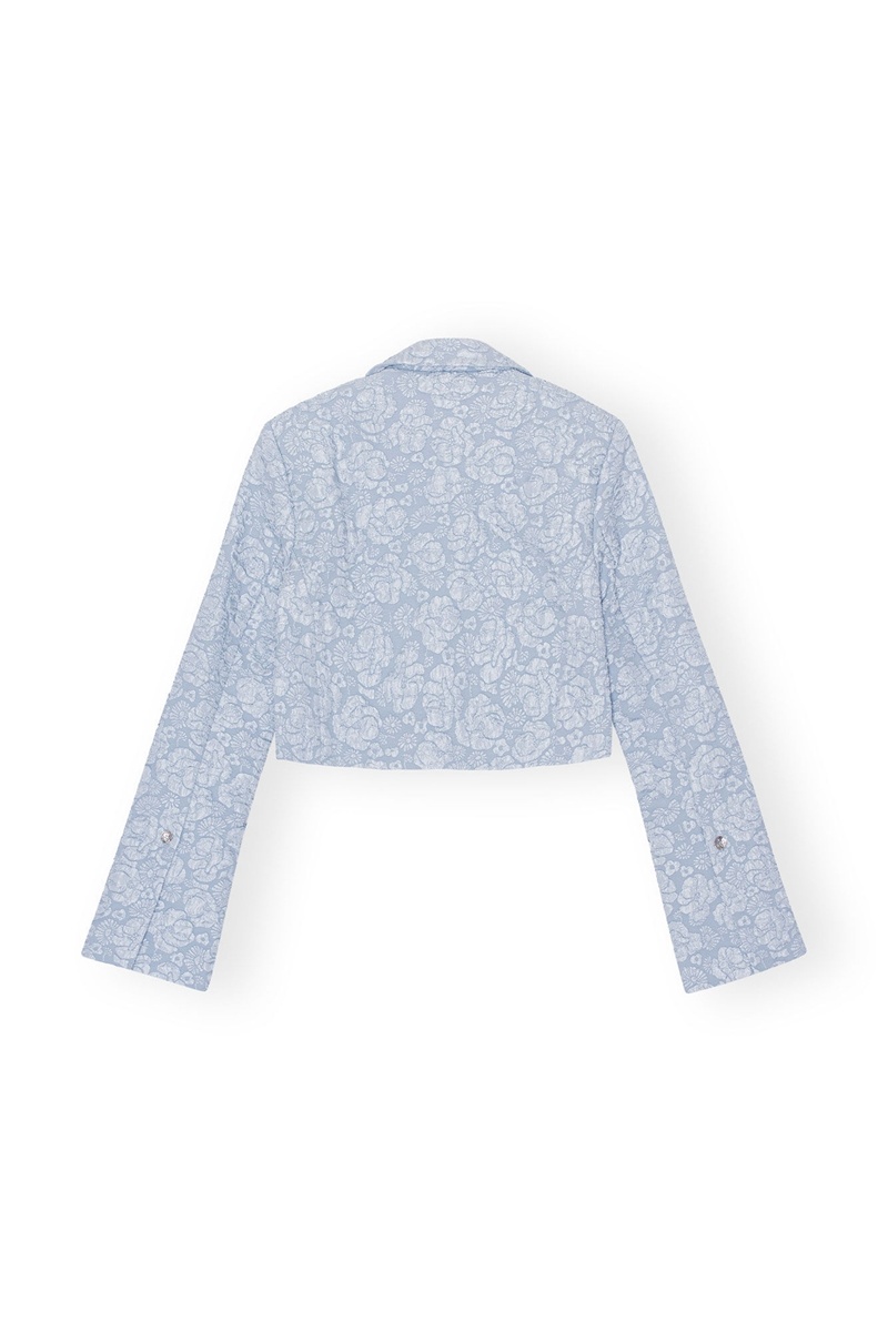 Ganni Stretch Jacquard Cropped Blazer Blau | IVMFA9574