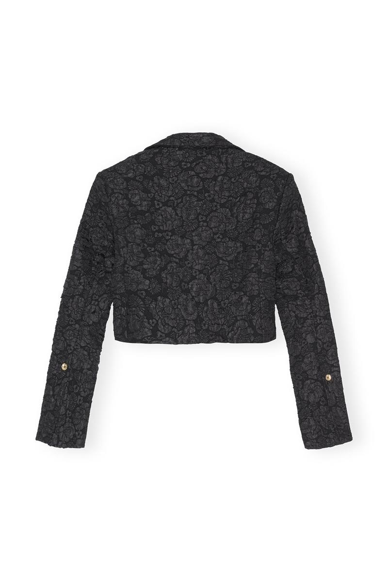 Ganni Stretch Jacquard Cropped Blazer Schwarz | UCGRE6945