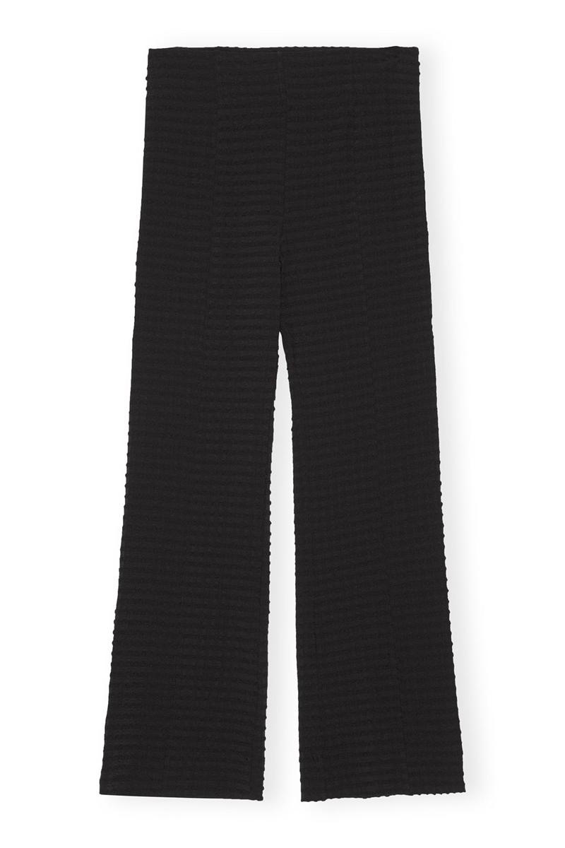 Ganni Stretch Seersucker Cropped Hose Schwarz | LSMHO1538