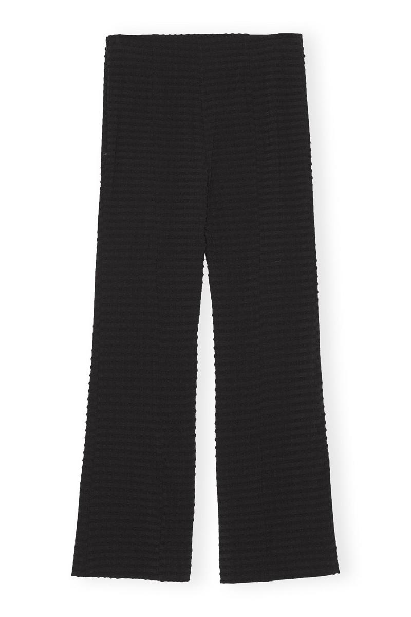 Ganni Stretch Seersucker Cropped Hose Schwarz | LSMHO1538