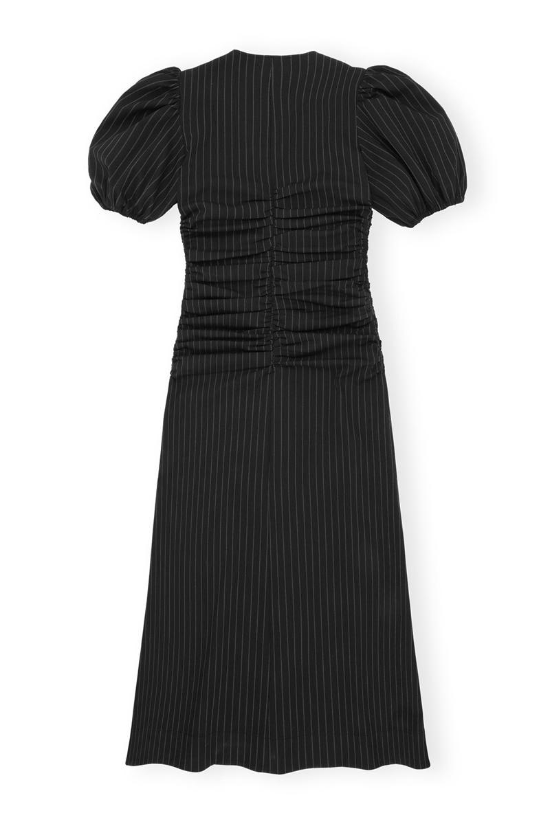 Ganni Stretch Stripe Gathered Long Kleid Schwarz | IXBCG4975