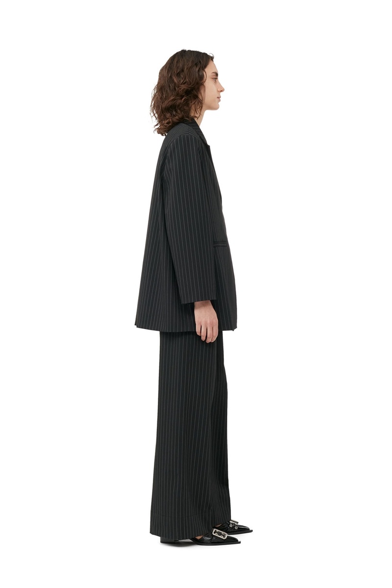 Ganni Stretch Stripe Oversized Blazer Schwarz | TVBNW7530